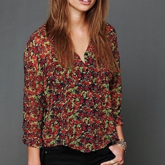 Free People Floral Button Down High Low Blouse - Picture 3 of 13